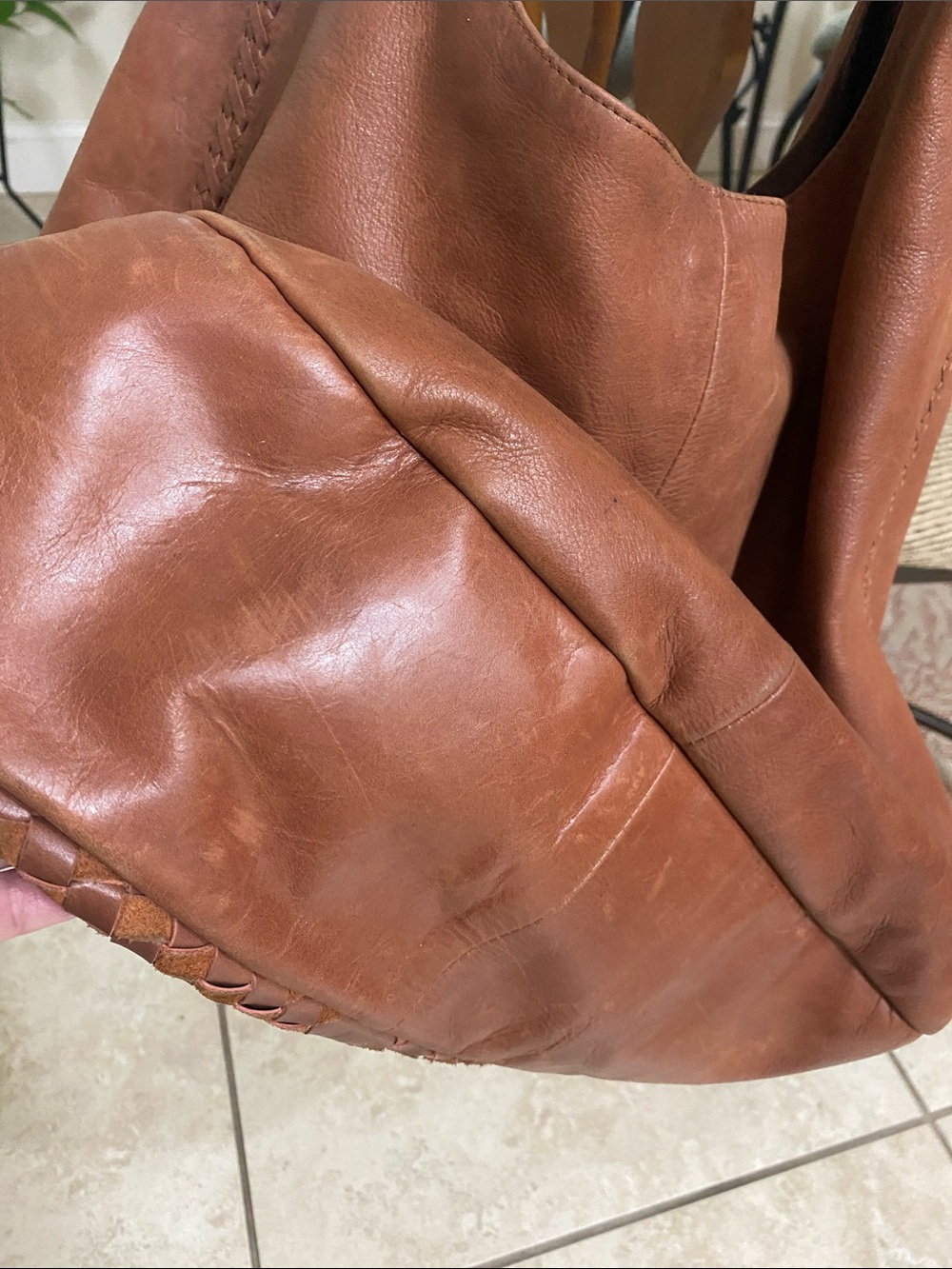 ELF Woven Leather French Lover Oversized Hobo Bag - Cognac - Picture 15 of 16